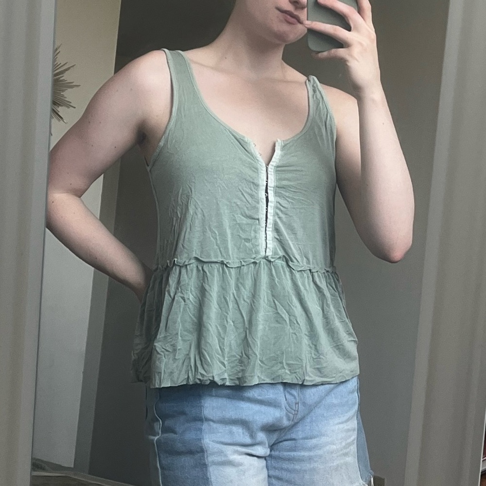 Sage green clasp-front tank